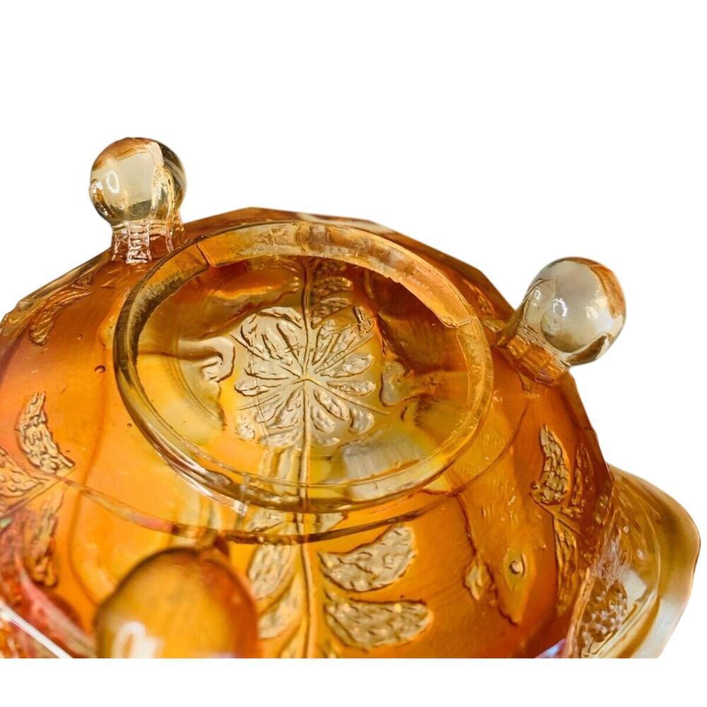 Antique Carnival Glass Fenton Panthers Marigold Ruffled Berry Bowl 1914 3-Footed - Picture 12 of 15